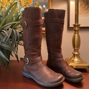 Boc Brown Genuine Leather Knee High Zipper Boots Women's Size 7